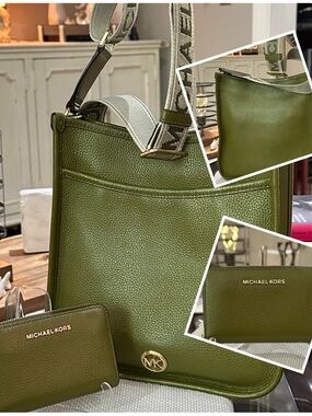 MICHAEL MICHAEL KORS Luisa Crossbody Messenger Bag & Compact Jet Set Wallet, EUC